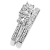 14K White Gold 3 Stone Princess Cut Diamond Wedding Ring Set 0.92ctw thumb 1