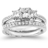 14K White Gold 3 Stone Princess Cut Diamond Wedding Ring Set 0.92ctw thumb 2