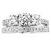 14K White Gold Three-Stone Round Diamond Wedding Ring Set thumb 1