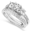 14K White Gold Three-Stone Round Diamond Wedding Ring Set thumb 2