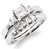 14K White Gold 3 Stone Princess Cut Diamond Wedding Ring Set 0.85ctw thumb 0