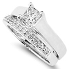14K White Gold Solitaire Princess Cut Diamond Engagement Ring Set thumb 2