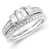 Emerald Cut 14K White Gold Diamond Engagement Ring Set thumb 0