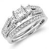 Fancy Three Stone Princess Cut Engagement Ring Set thumb 0