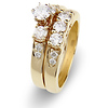 Three Stone 14K Yellow Gold Diamond Wedding Ring Set thumb 2