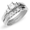 14K White Gold 3 Stone Princess Cut Bridal Ring Set thumb 0