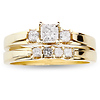 Three Stone 14K Yellow Gold Princess Cut Diamond Wedding Ring Set thumb 1