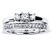 14K White Gold 3 Stone Diamond Wedding Ring Set thumb 1