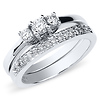 14K White Gold 3 Stone Diamond Wedding Ring Set thumb 0