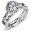 14K White Gold Split Shank Halo Round Diamond Engagement Ring 0.75ctw thumb 0