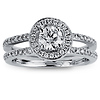 14K White Gold Split Shank Halo Round Diamond Engagement Ring 0.75ctw thumb 2