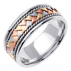 8.5mm Tri-Color Handmade Braid & Cord 14K White Gold Wedding Band thumb 1