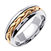 7mm Contemporary Yellow Woven Inlay 14K Two Tone Gold Wedding Band thumb 1