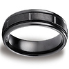 7mm Satin Bar-Carved Comfort-Fit Black Titanium Wedding Band thumb 0