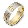 7mm 14K Two Tone Gold Floral Cross Wedding Band thumb 0