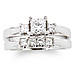 14K White Gold 3 Stone Princess Cut Diamond Wedding Ring Set 0.85ctw thumb 1