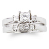 14K White Gold 3 Stone Princess Cut Diamond Wedding Ring Set 0.85ctw thumb 1